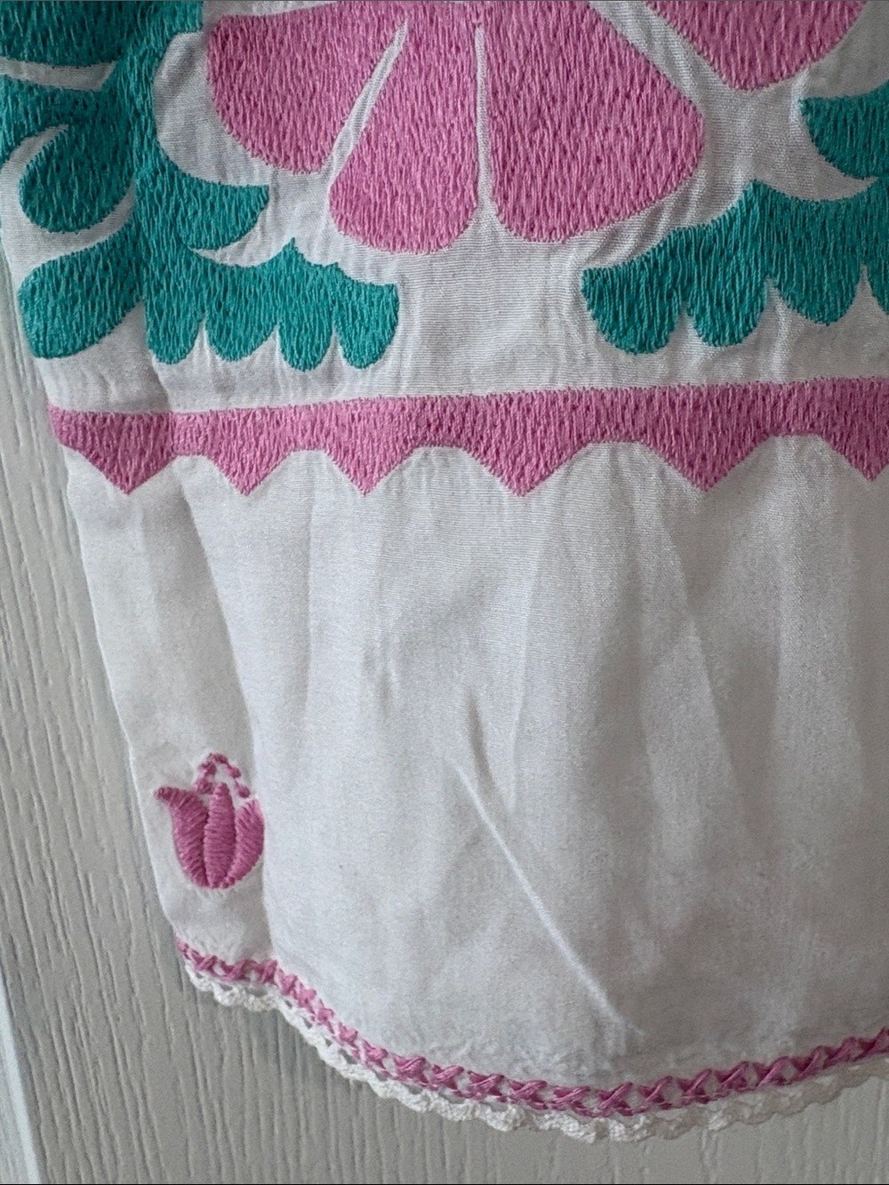 J. Marie Gorgeous Embroidered Floral Cotton Blouse — Pink & Teal - Picture 2 of 4